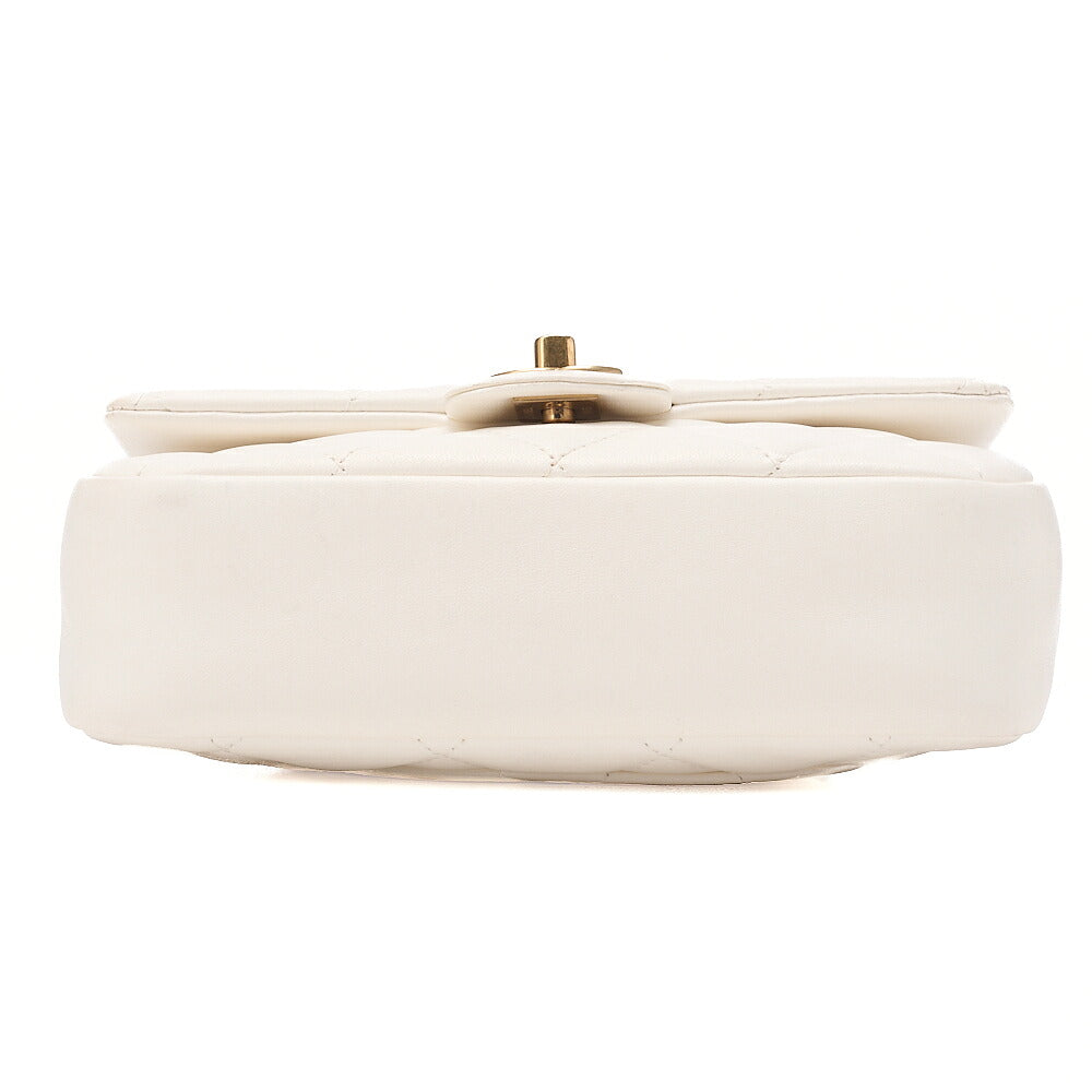 CHANEL Lambskin Minimatette with Heart Charm Chain Shoulder White Gold-Tone Hardware, Pre-Owned