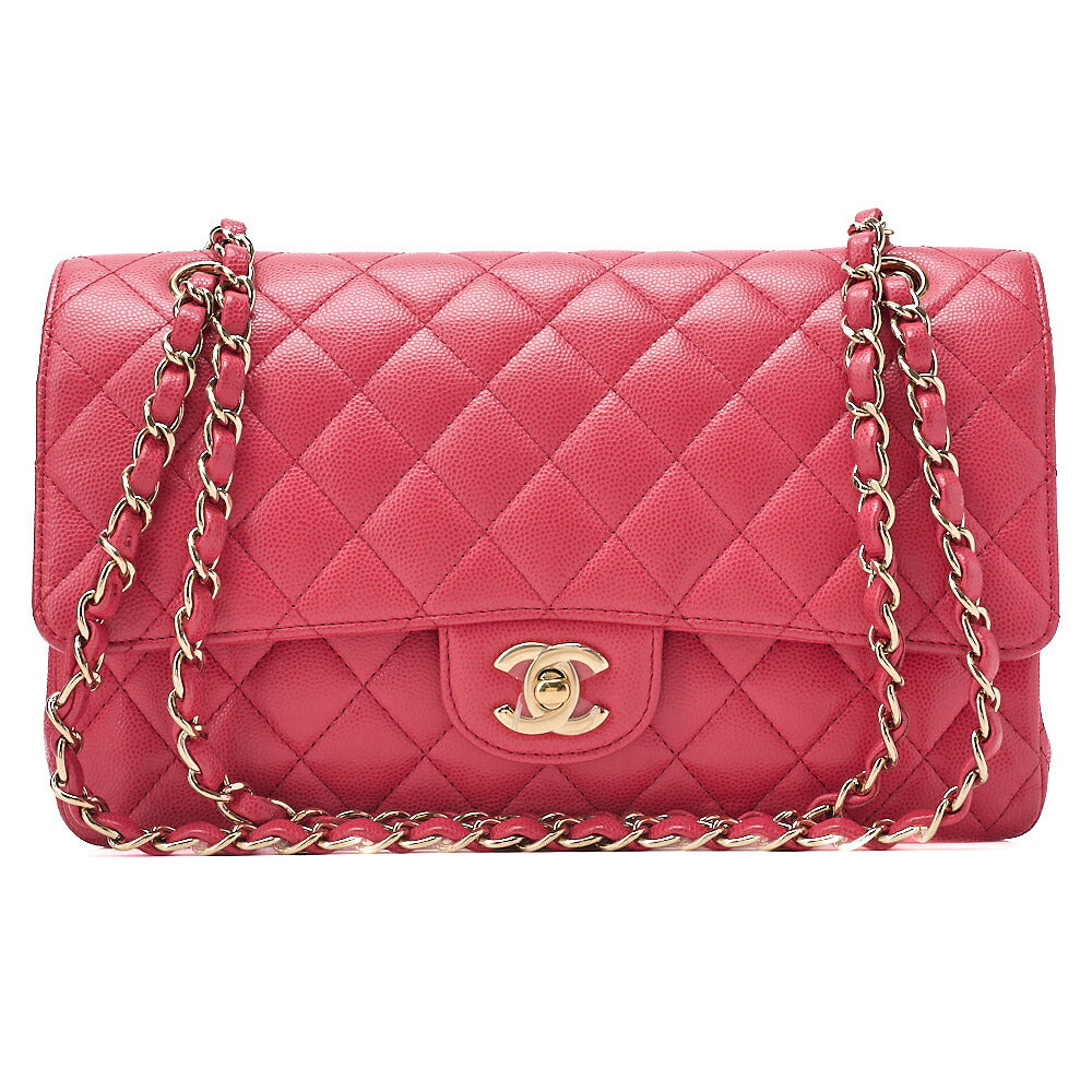 CHANEL Caviar Skin Matelasse Double Flap 25cm Chain Shoulder Pink Gold-Tone Hardware, Pre-Owned