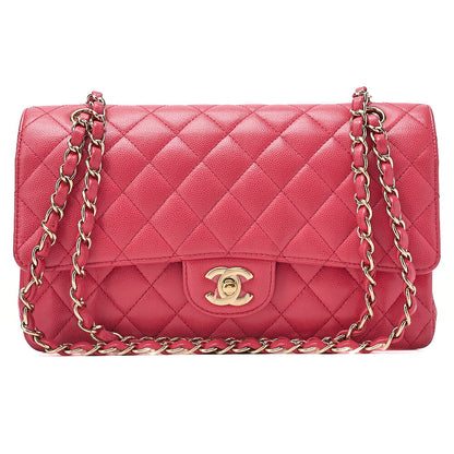 CHANEL Caviar Skin Matelasse Double Flap 25cm Chain Shoulder Pink Gold-Tone Hardware, Pre-Owned