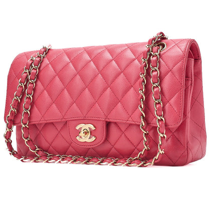 CHANEL Caviar Skin Matelasse Double Flap 25cm Chain Shoulder Pink Gold-Tone Hardware, Pre-Owned