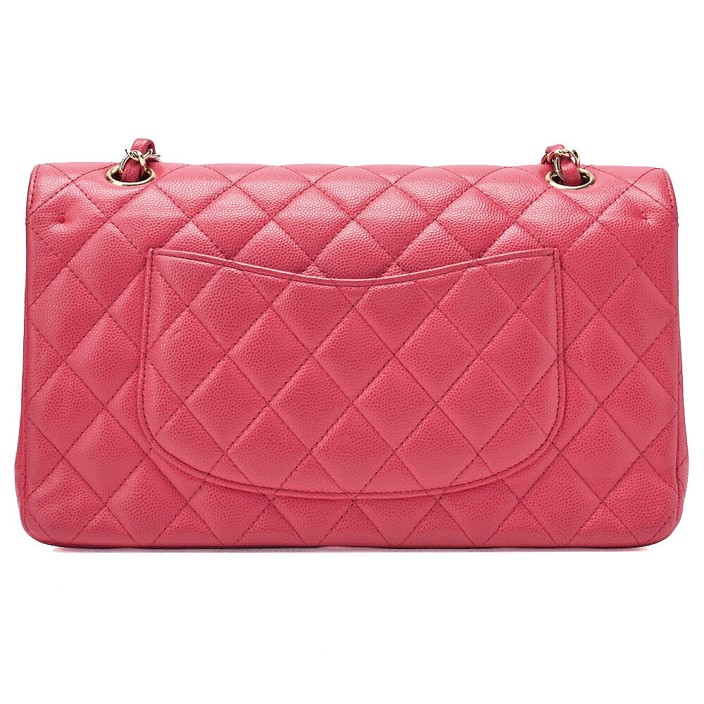 CHANEL Caviar Skin Matelasse Double Flap 25cm Chain Shoulder Pink Gold-Tone Hardware, Pre-Owned