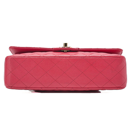 CHANEL Caviar Skin Matelasse Double Flap 25cm Chain Shoulder Pink Gold-Tone Hardware, Pre-Owned