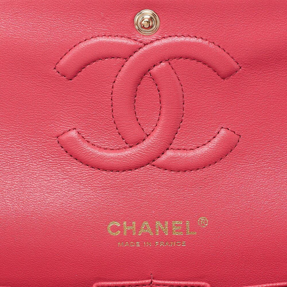 CHANEL Caviar Skin Matelasse Double Flap 25cm Chain Shoulder Pink Gold-Tone Hardware, Pre-Owned
