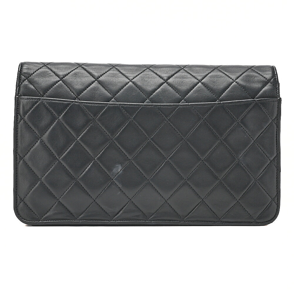 CHANEL Lambskin Matelasse 25cm Single Flap Grain Chain Shoulder Black Gold-Tone Hardware, Pre-Owned