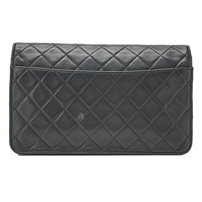 CHANEL Lambskin Matelasse 25cm Single Flap Grain Chain Shoulder Black Gold-Tone Hardware, Pre-Owned
