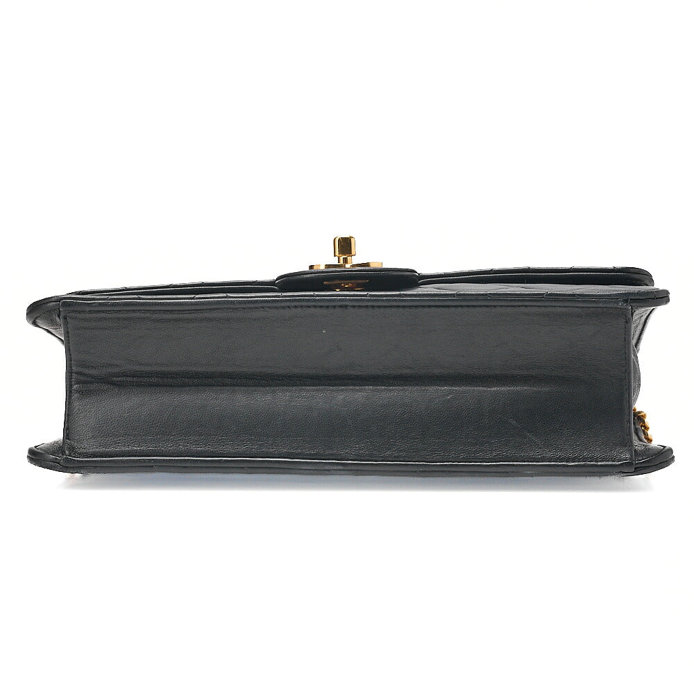 CHANEL Lambskin Matelasse 25cm Single Flap Grain Chain Shoulder Black Gold-Tone Hardware, Pre-Owned