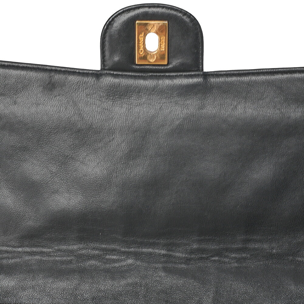 CHANEL Lambskin Matelasse 25cm Single Flap Grain Chain Shoulder Black Gold-Tone Hardware, Pre-Owned