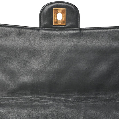 CHANEL Lambskin Matelasse 25cm Single Flap Grain Chain Shoulder Black Gold-Tone Hardware, Pre-Owned