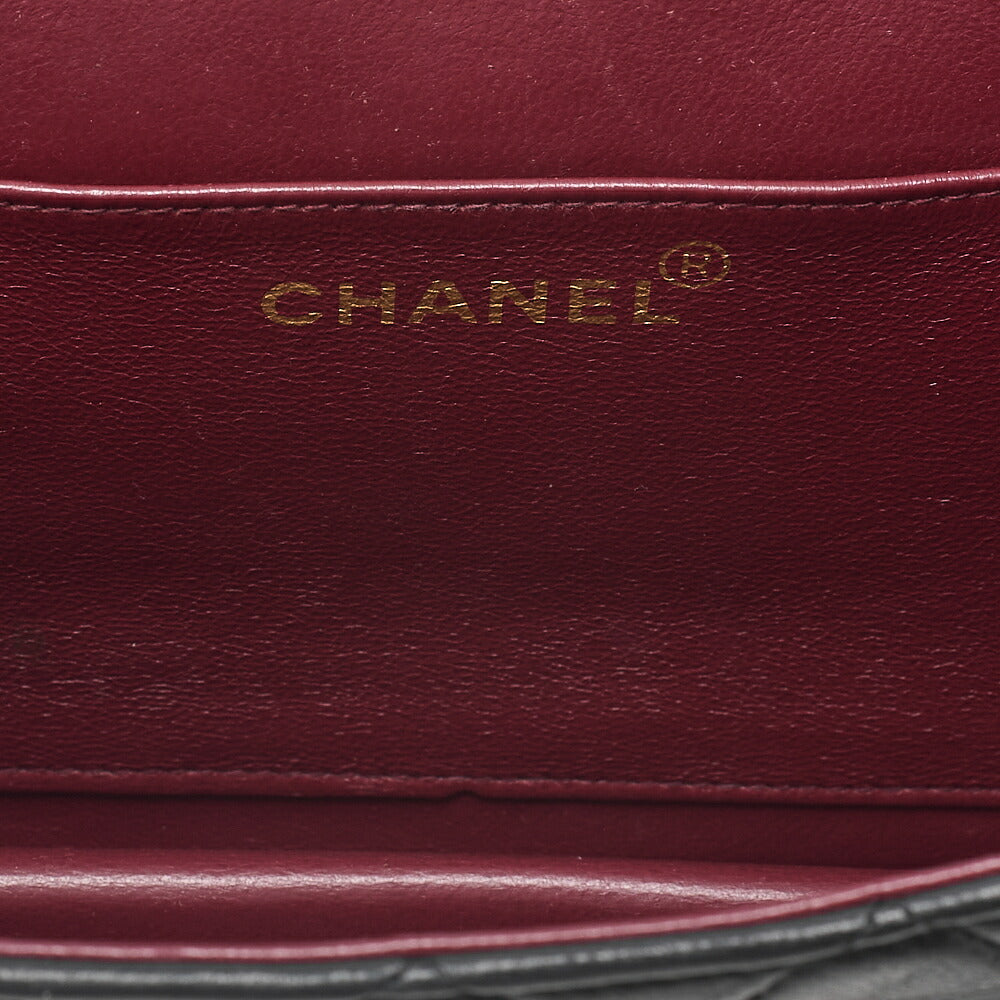 CHANEL Lambskin Matelasse 25cm Single Flap Grain Chain Shoulder Black Gold-Tone Hardware, Pre-Owned