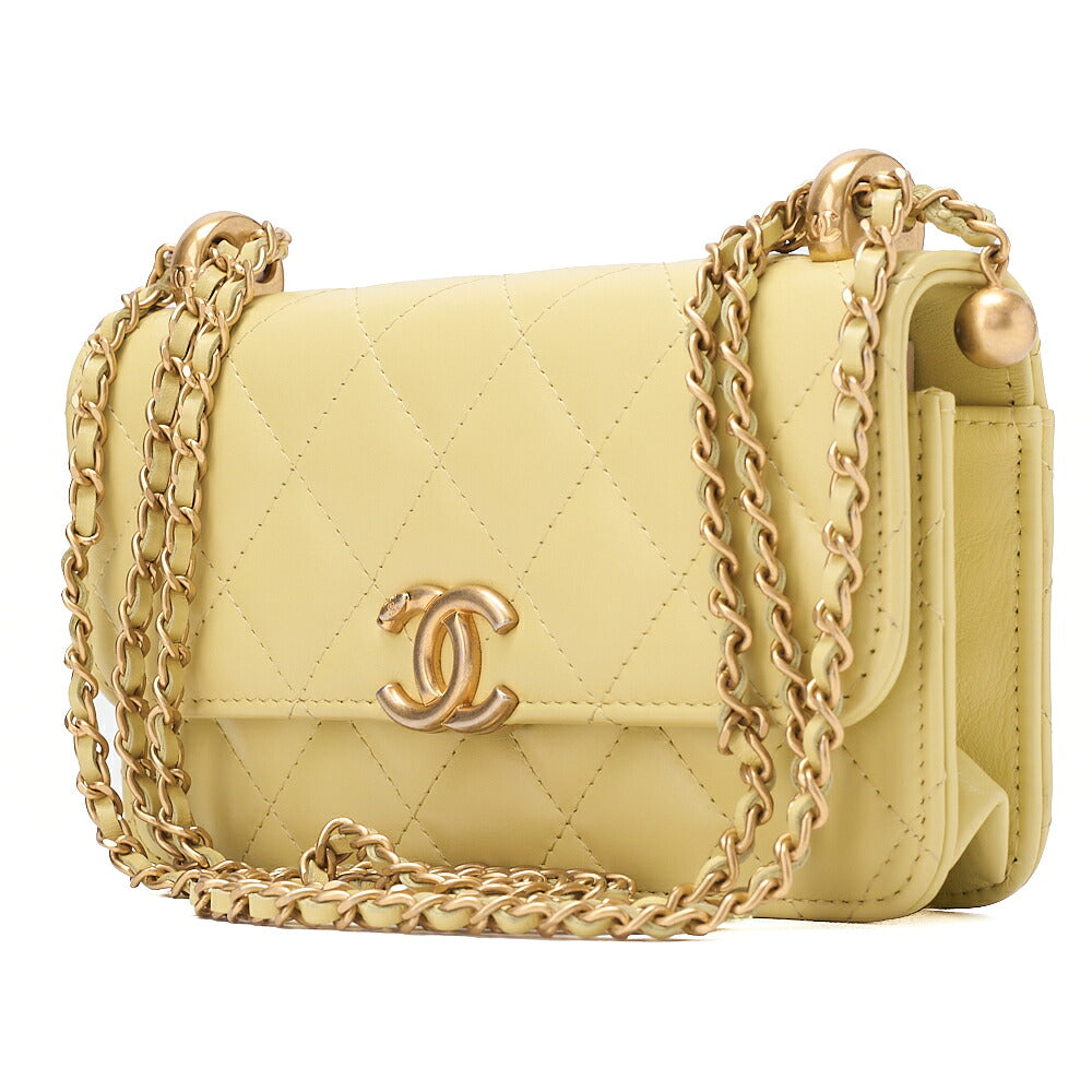 CHANEL Mini Matelasse Chain Wallet Lambskin Yellow Gold-Tone Hardware, Pre-Owned