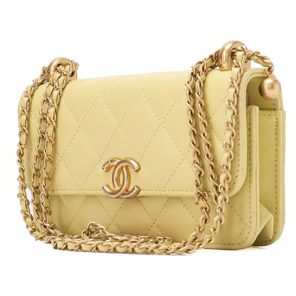 CHANEL Mini Matelasse Chain Wallet Lambskin Yellow Gold-Tone Hardware, Pre-Owned