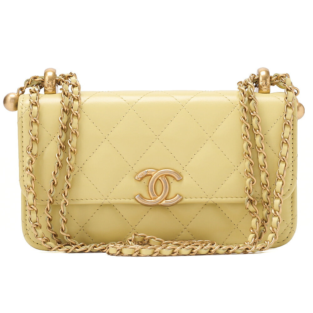 CHANEL Mini Matelasse Chain Wallet Lambskin Yellow Gold-Tone Hardware, Pre-Owned