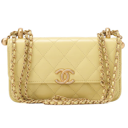 CHANEL Mini Matelasse Chain Wallet Lambskin Yellow Gold-Tone Hardware, Pre-Owned