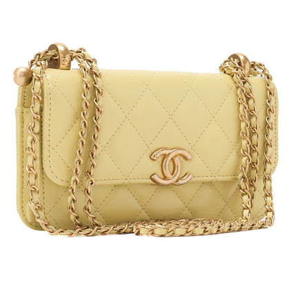 CHANEL Mini Matelasse Chain Wallet Lambskin Yellow Gold-Tone Hardware, Pre-Owned