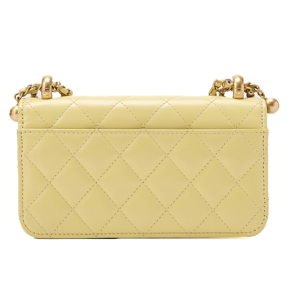 CHANEL Mini Matelasse Chain Wallet Lambskin Yellow Gold-Tone Hardware, Pre-Owned