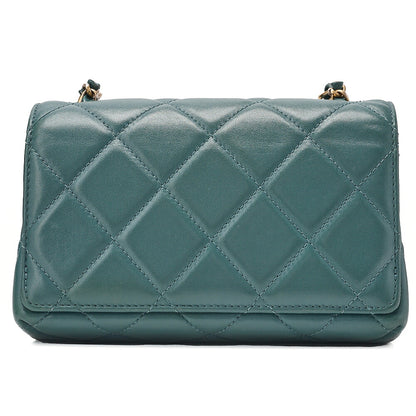 CHANEL Mini Matelasse Chain Shoulder Bag Coco Mark Lambskin Green Gold -Tone Hardware, Pre-Owned