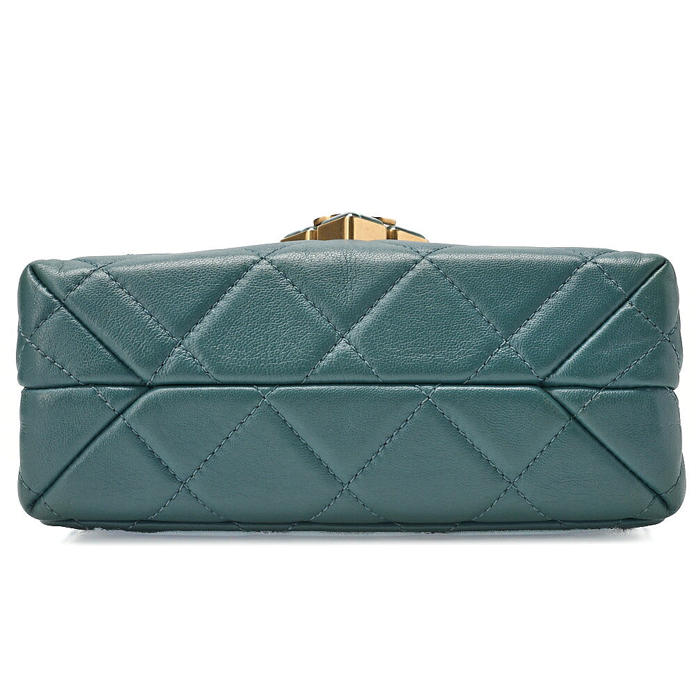 CHANEL Mini Matelasse Chain Shoulder Bag Coco Mark Lambskin Green Gold -Tone Hardware, Pre-Owned