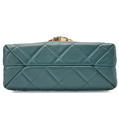 CHANEL Mini Matelasse Chain Shoulder Bag Coco Mark Lambskin Green Gold -Tone Hardware, Pre-Owned