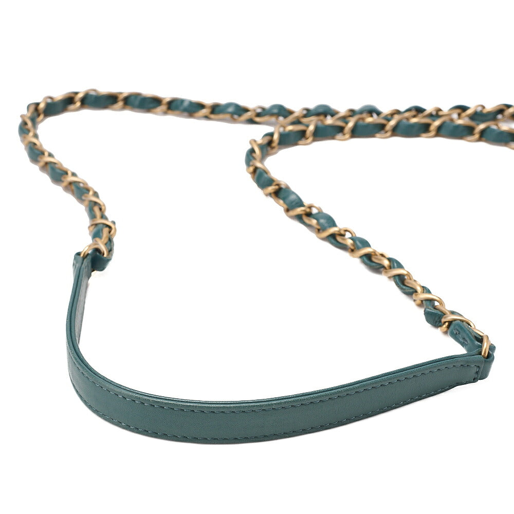 CHANEL Mini Matelasse Chain Shoulder Bag Coco Mark Lambskin Green Gold -Tone Hardware, Pre-Owned