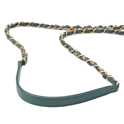 CHANEL Mini Matelasse Chain Shoulder Bag Coco Mark Lambskin Green Gold -Tone Hardware, Pre-Owned