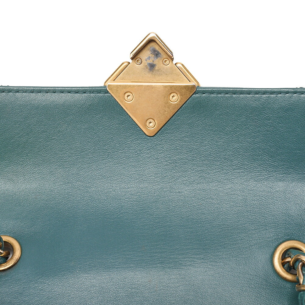 CHANEL Mini Matelasse Chain Shoulder Bag Coco Mark Lambskin Green Gold -Tone Hardware, Pre-Owned
