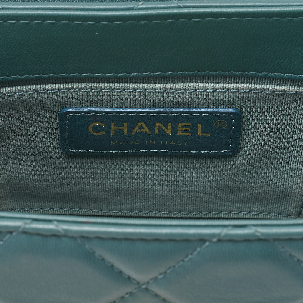 CHANEL Mini Matelasse Chain Shoulder Bag Coco Mark Lambskin Green Gold -Tone Hardware, Pre-Owned