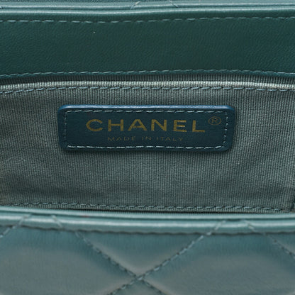 CHANEL Mini Matelasse Chain Shoulder Bag Coco Mark Lambskin Green Gold -Tone Hardware, Pre-Owned