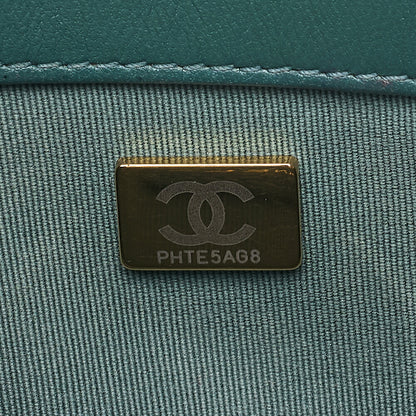 CHANEL Mini Matelasse Chain Shoulder Bag Coco Mark Lambskin Green Gold -Tone Hardware, Pre-Owned