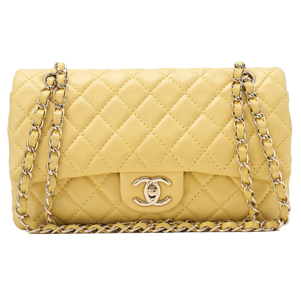 CHANEL Lambskin Matelasse 25cm Double Flap Chain Shoulder Yellow Gold-Tone Hardware, Pre-Owned