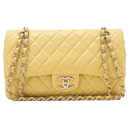 CHANEL Lambskin Matelasse 25cm Double Flap Chain Shoulder Yellow Gold-Tone Hardware, Pre-Owned