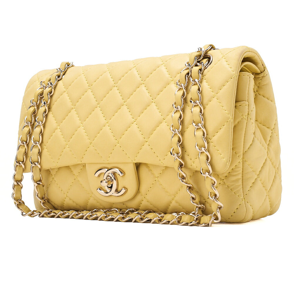 CHANEL Lambskin Matelasse 25cm Double Flap Chain Shoulder Yellow Gold-Tone Hardware, Pre-Owned