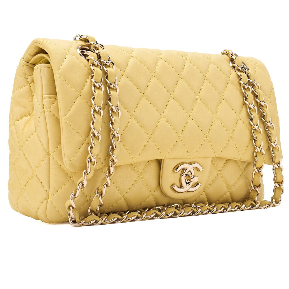 CHANEL Lambskin Matelasse 25cm Double Flap Chain Shoulder Yellow Gold-Tone Hardware, Pre-Owned