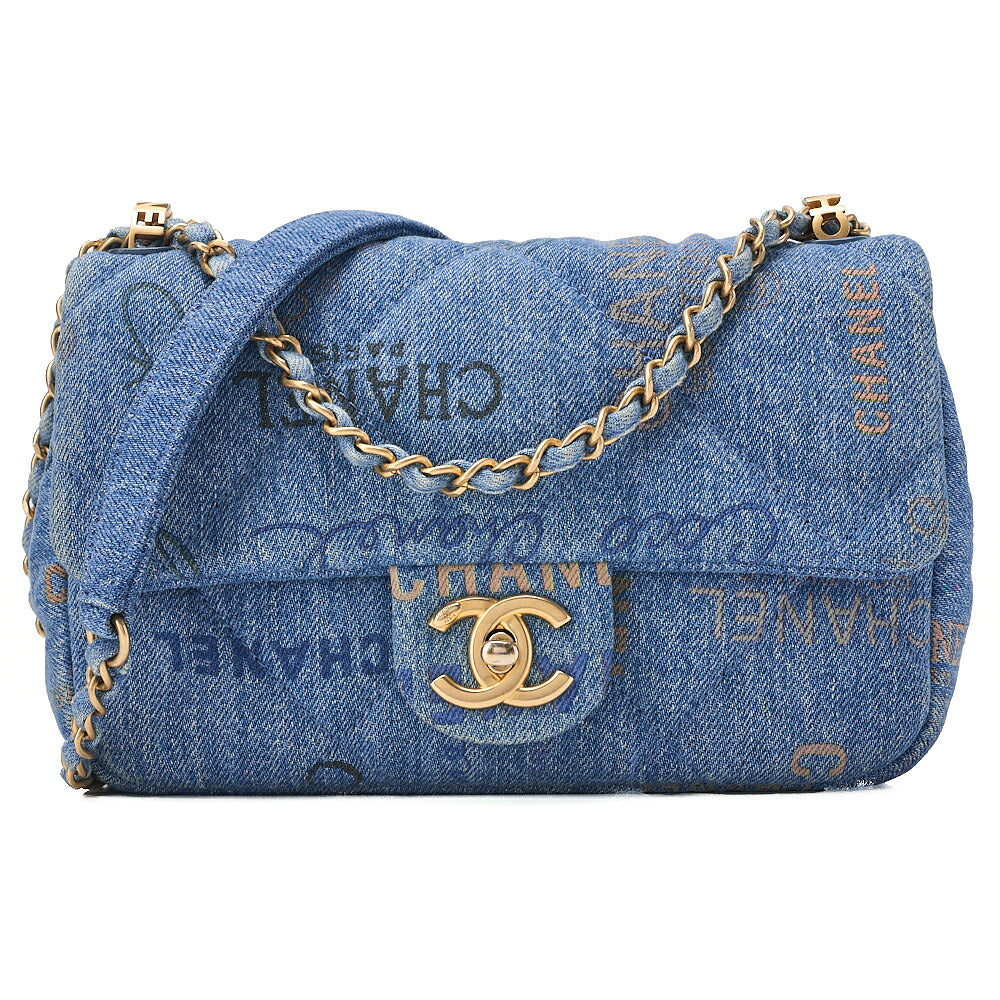 CHANEL Denim Matelasse Turn Lock Single Flap Chain Shoulder Blue Gold-Tone Hardware, Pre-Owned