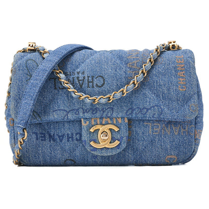 CHANEL Denim Matelasse Turn Lock Single Flap Chain Shoulder Blue Gold-Tone Hardware, Pre-Owned
