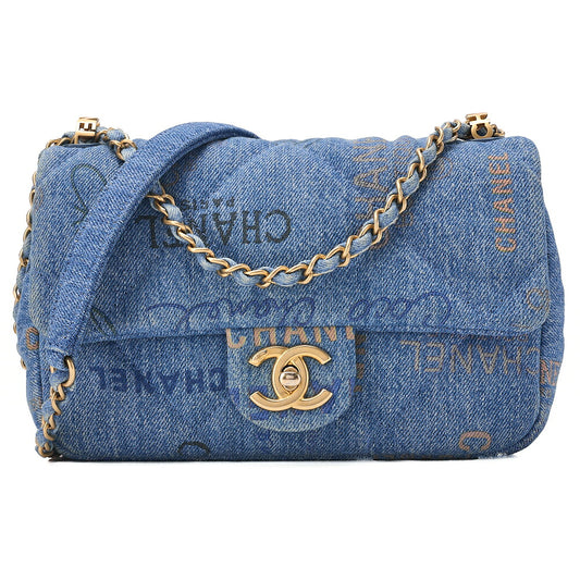 CHANEL Denim Matelasse Turn Lock Single Flap Chain Shoulder Blue Gold-Tone Hardware, Pre-Owned