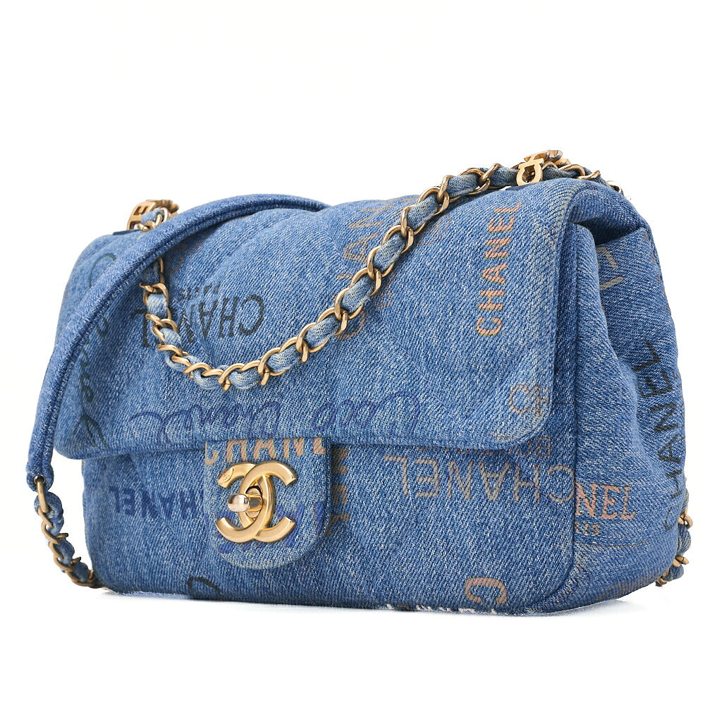 CHANEL Denim Matelasse Turn Lock Single Flap Chain Shoulder Blue Gold-Tone Hardware, Pre-Owned