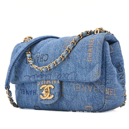 CHANEL Denim Matelasse Turn Lock Single Flap Chain Shoulder Blue Gold-Tone Hardware, Pre-Owned