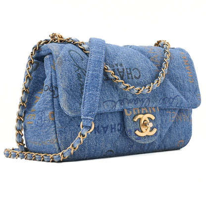 CHANEL Denim Matelasse Turn Lock Single Flap Chain Shoulder Blue Gold-Tone Hardware, Pre-Owned