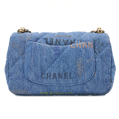 CHANEL Denim Matelasse Turn Lock Single Flap Chain Shoulder Blue Gold-Tone Hardware, Pre-Owned