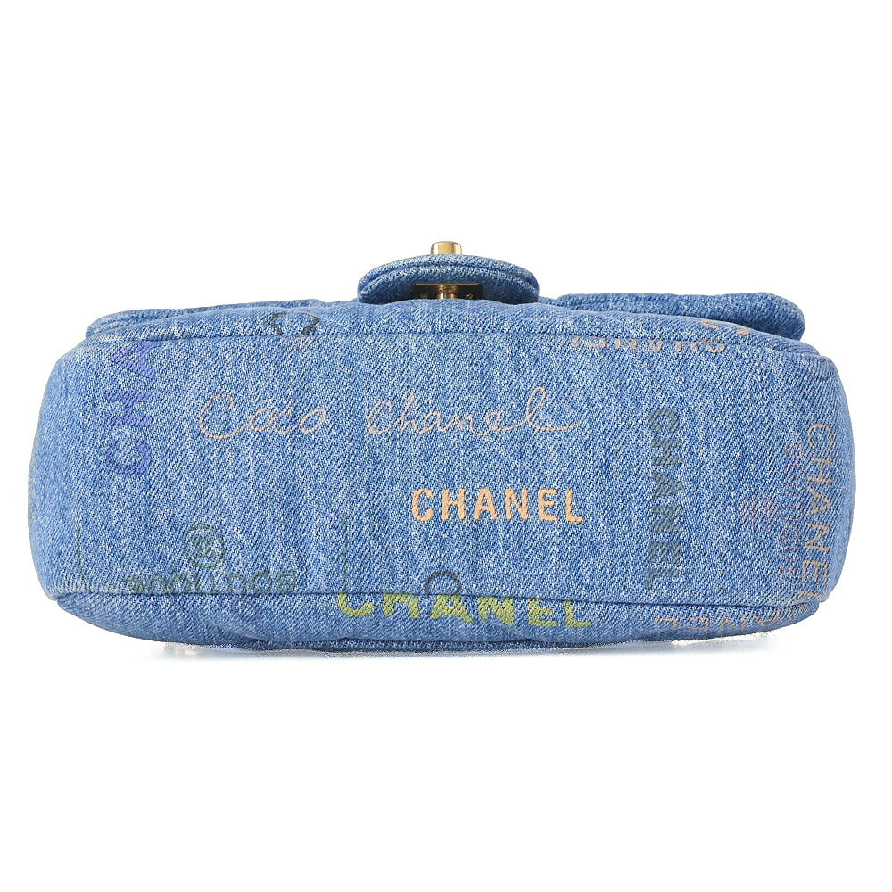 CHANEL Denim Matelasse Turn Lock Single Flap Chain Shoulder Blue Gold-Tone Hardware, Pre-Owned