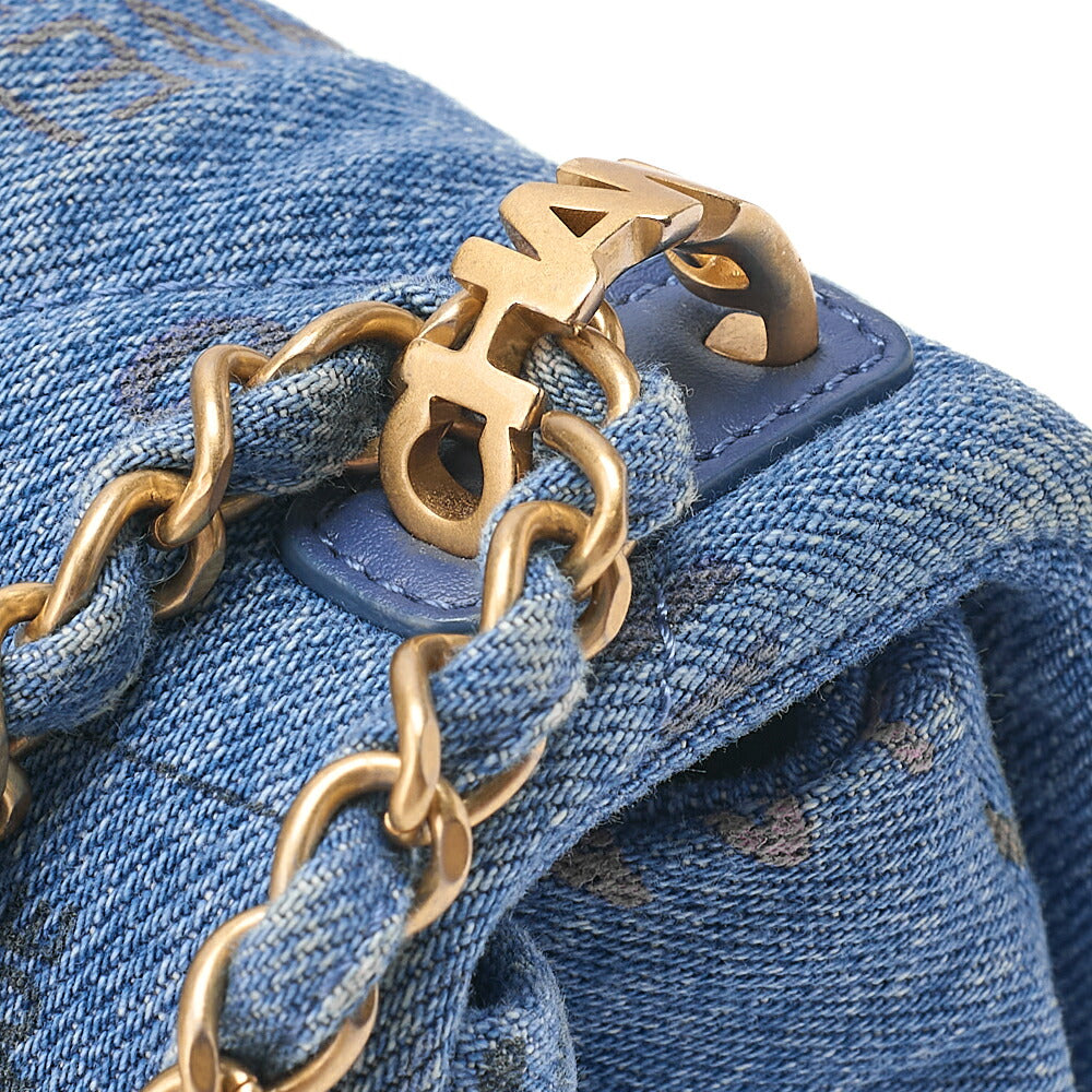 CHANEL Denim Matelasse Turn Lock Single Flap Chain Shoulder Blue Gold-Tone Hardware, Pre-Owned