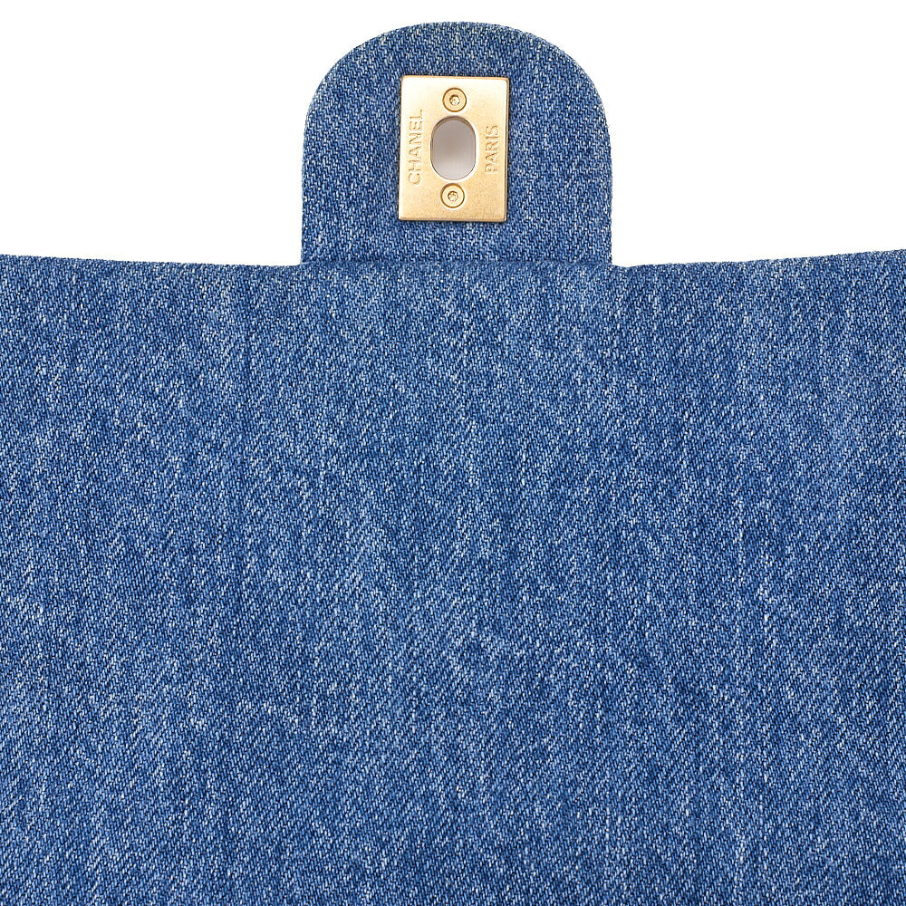 CHANEL Denim Matelasse Turn Lock Single Flap Chain Shoulder Blue Gold-Tone Hardware, Pre-Owned