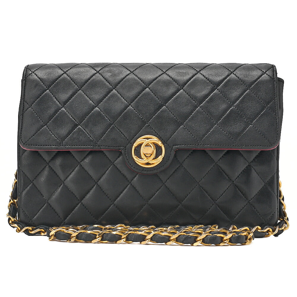 CHANEL Matelasse Circle Coco Lambskin Chain Shoulder Black Gold-Tone Hardware, Pre-Owned