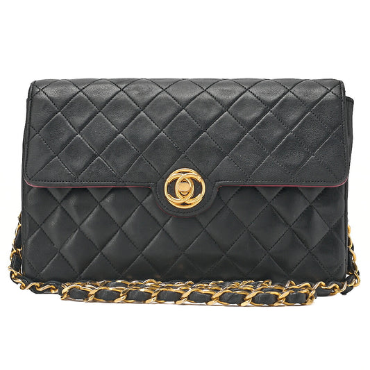 CHANEL Matelasse Circle Coco Lambskin Chain Shoulder Black Gold-Tone Hardware, Pre-Owned