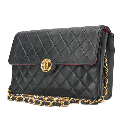 CHANEL Matelasse Circle Coco Lambskin Chain Shoulder Black Gold-Tone Hardware, Pre-Owned