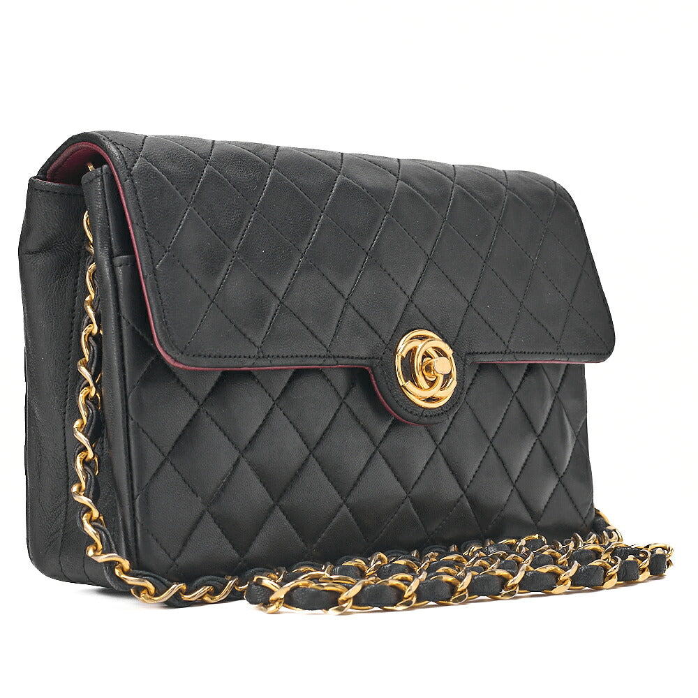 CHANEL Matelasse Circle Coco Lambskin Chain Shoulder Black Gold-Tone Hardware, Pre-Owned