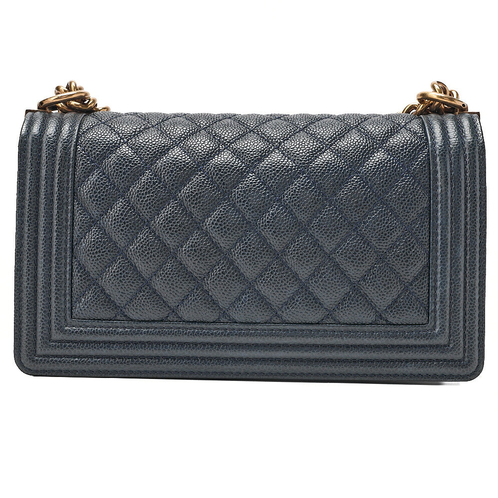 CHANEL Boy Chanel 25 Caviar Skin Matelasse Chain Shoulder Navy Gold-Tone Hardware, Pre-Owned