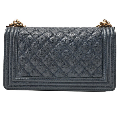 CHANEL Boy Chanel 25 Caviar Skin Matelasse Chain Shoulder Navy Gold-Tone Hardware, Pre-Owned