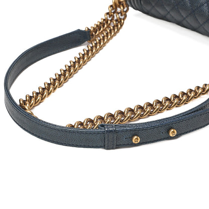 CHANEL Boy Chanel 25 Caviar Skin Matelasse Chain Shoulder Navy Gold-Tone Hardware, Pre-Owned
