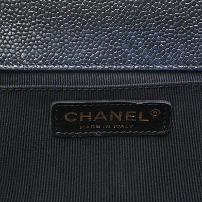 CHANEL Boy Chanel 25 Caviar Skin Matelasse Chain Shoulder Navy Gold-Tone Hardware, Pre-Owned